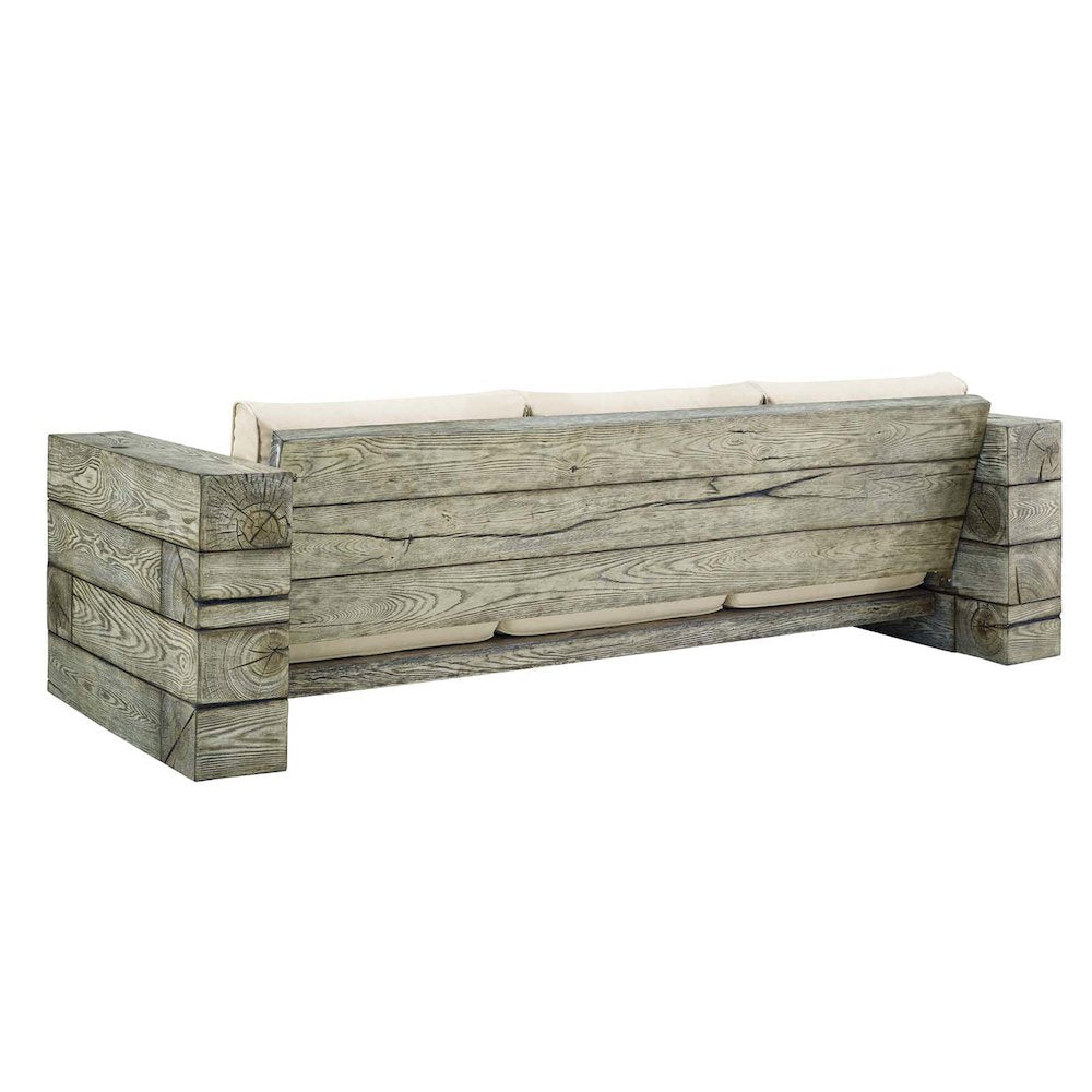 Manteo Rustic Coastal Outdoor Patio Sunbrella Sofa and Fire Pit Set