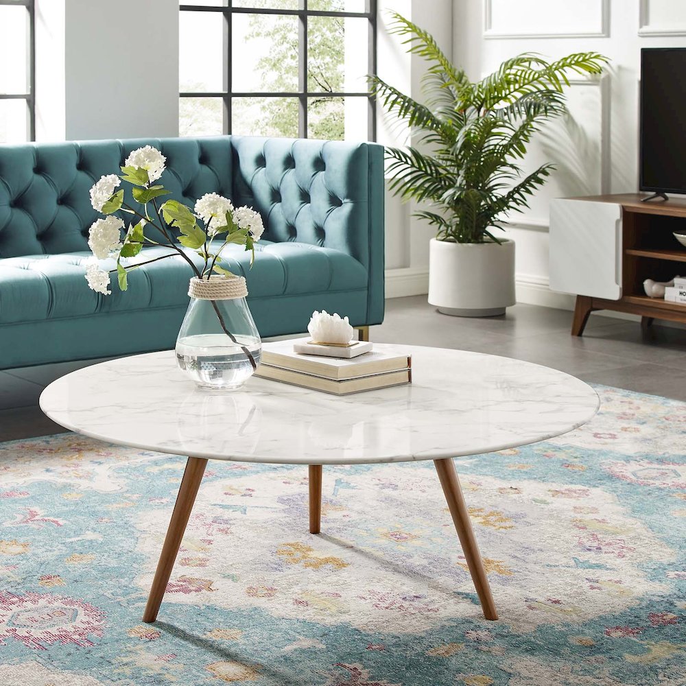 Lippa 40" Round Faux Marble Coffee Table with Tripod Base