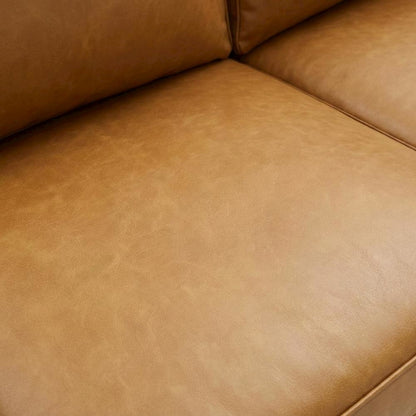 Tufted Vegan Leather Sofa with Track Arms for Living Room, Tan
