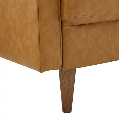 Tufted Vegan Leather Sofa with Track Arms for Living Room, Tan