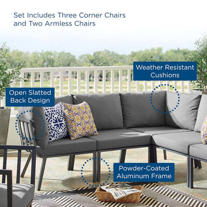 Riverside 5 Piece Outdoor Patio Aluminum Sectional