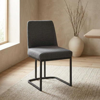 Upholstered Fabric Dining Side Chair with Sled Base, Black Charcoal