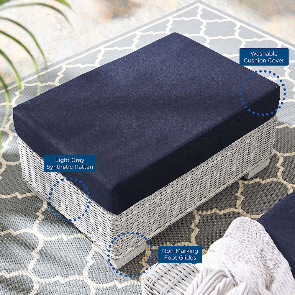 Conway Sunbrella Outdoor Patio Wicker Rattan Ottoman