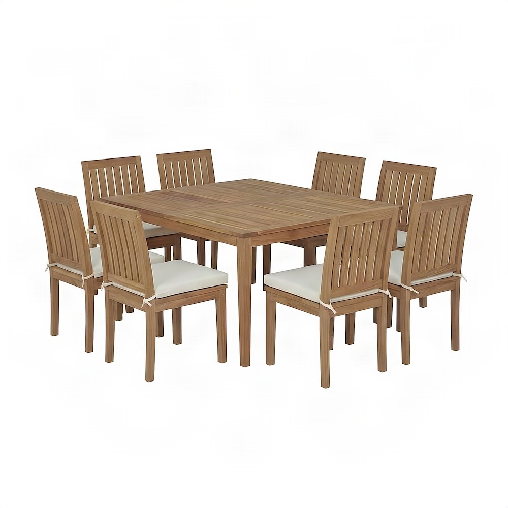 Teak Outdoor Patio Dining Table with 8 Chairs, 9 Piece Set, Natural White