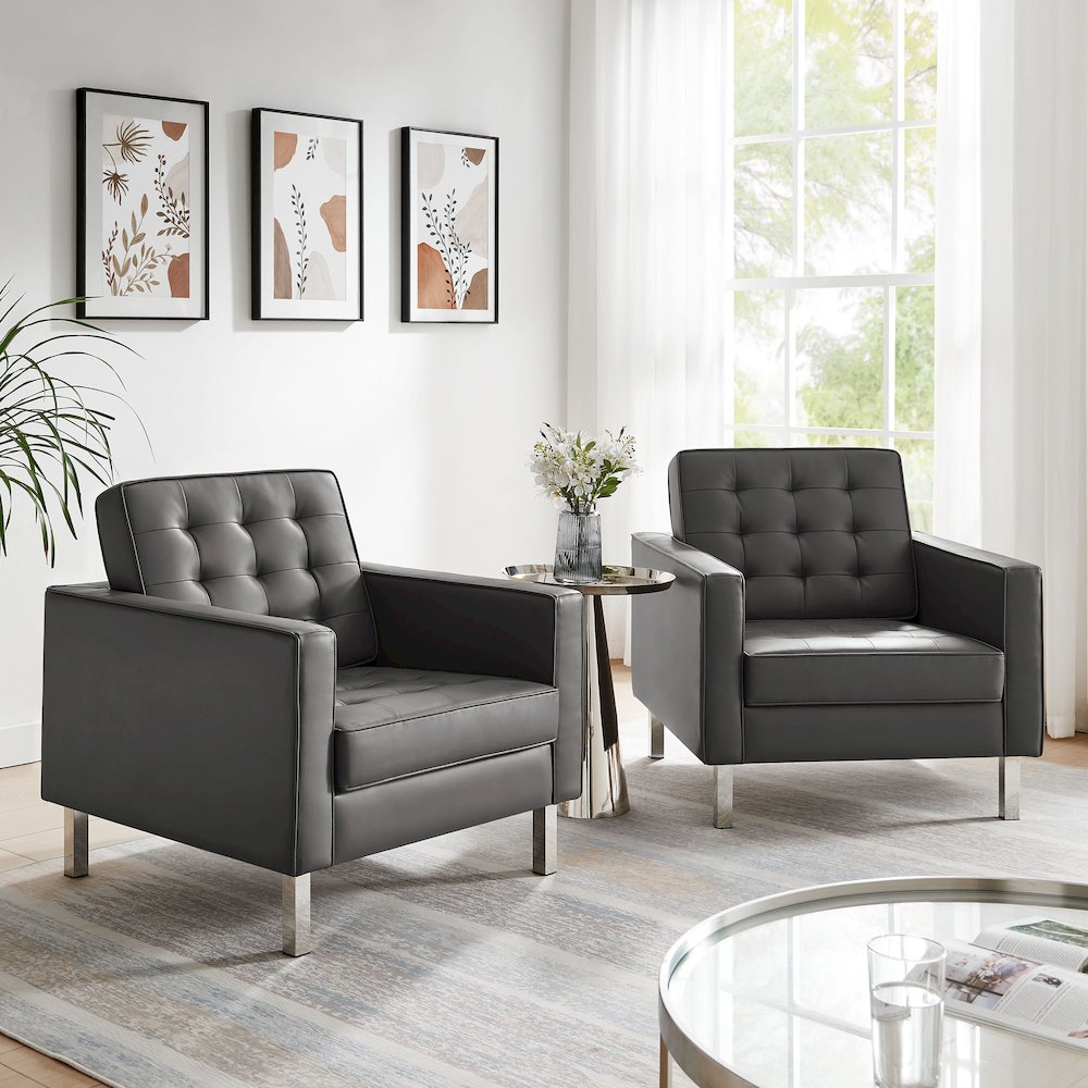 Loft Tufted Vegan Leather Armchairs Set of 2