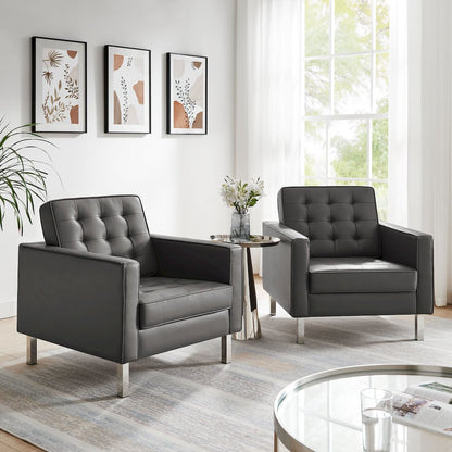 Loft Tufted Vegan Leather Armchairs Set of 2