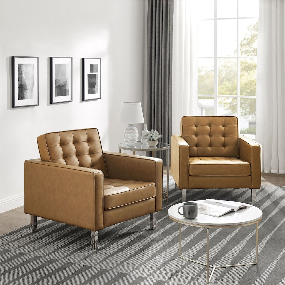 Loft Tufted Vegan Leather Armchairs Set of 2