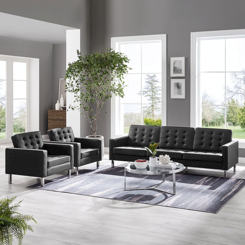 Loft 3-Piece Tufted Vegan Leather Furniture Set