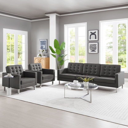 Loft 3-Piece Tufted Vegan Leather Furniture Set