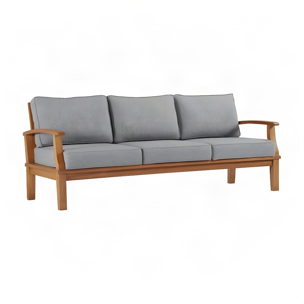 Solid Teak Outdoor Patio Sofa with High Backrest for Deck or Porch, Natural Gray