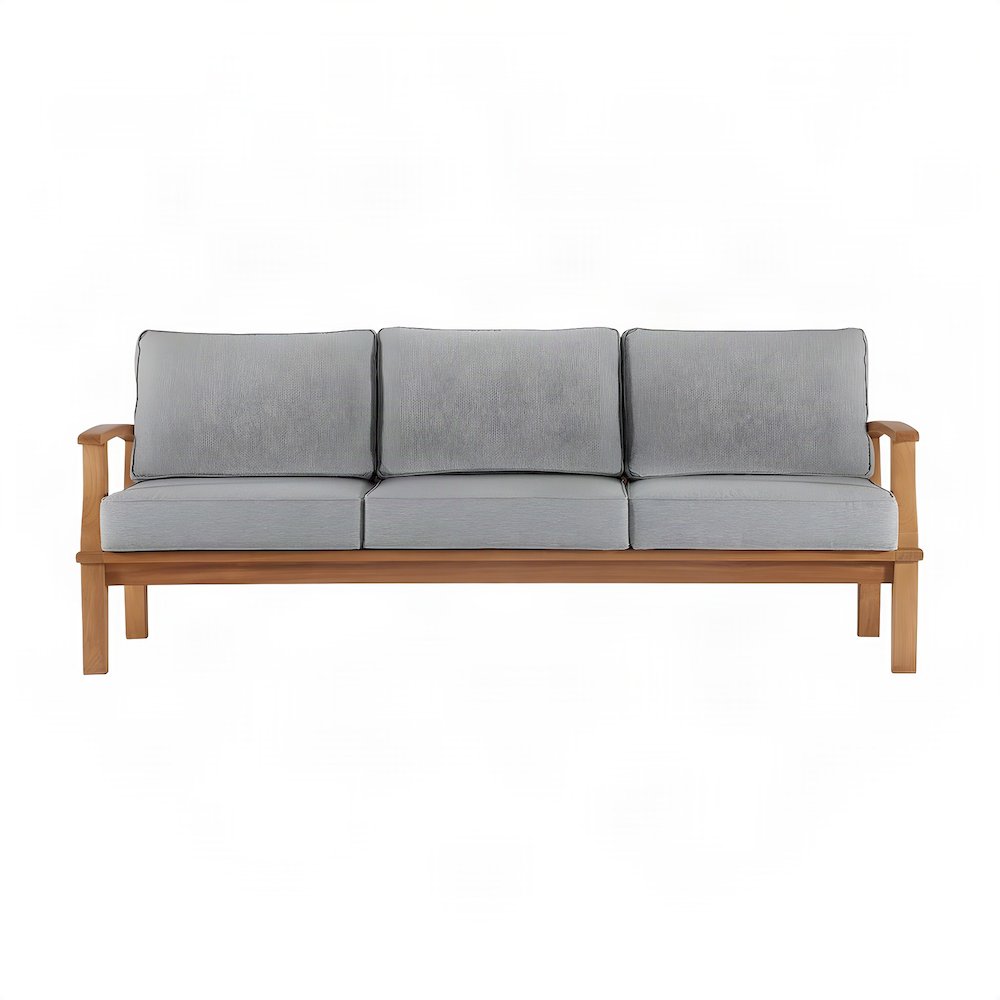 Solid Teak Outdoor Patio Sofa with High Backrest for Deck or Porch, Natural Gray