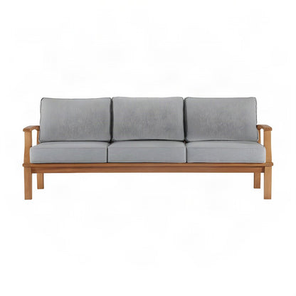 Solid Teak Outdoor Patio Sofa with High Backrest for Deck or Porch, Natural Gray