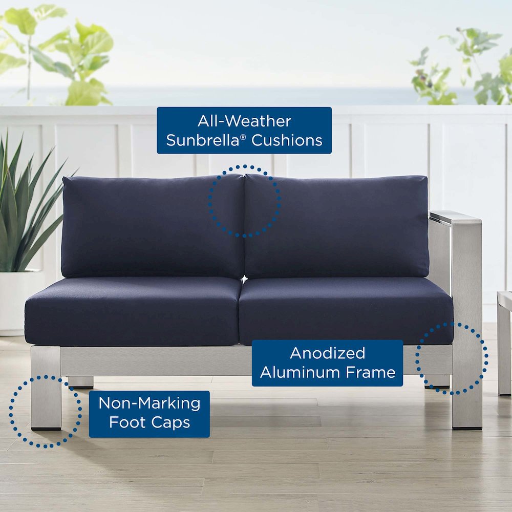 Shore Sunbrella Fabric Aluminum Outdoor Patio Right-Arm Loveseat