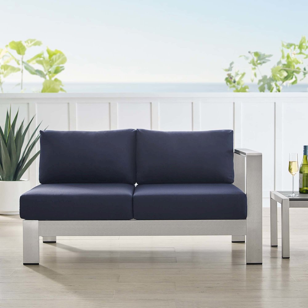 Shore Sunbrella Fabric Aluminum Outdoor Patio Right-Arm Loveseat