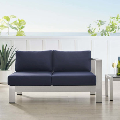 Shore Sunbrella Fabric Aluminum Outdoor Patio Right-Arm Loveseat