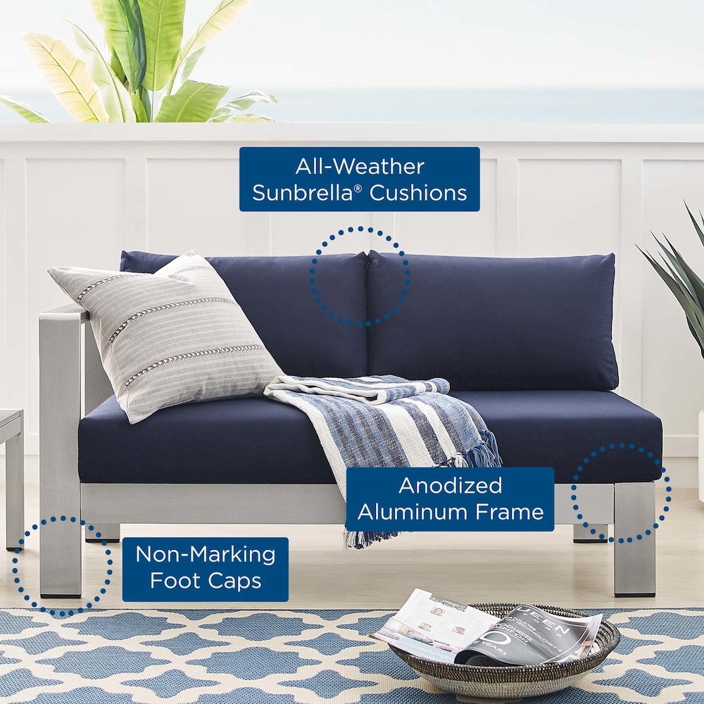 Shore Sunbrella Fabric Aluminum Outdoor Patio Left-Arm Loveseat