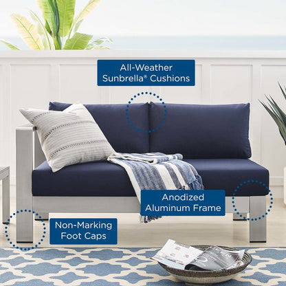 Shore Sunbrella Fabric Aluminum Outdoor Patio Left-Arm Loveseat
