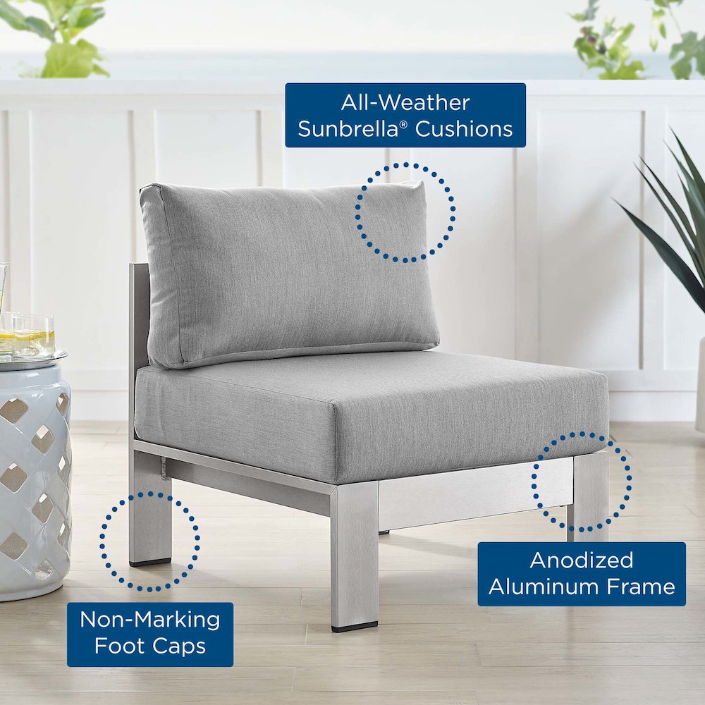 Shore Sunbrella Fabric Aluminum Outdoor Patio Armless Chair