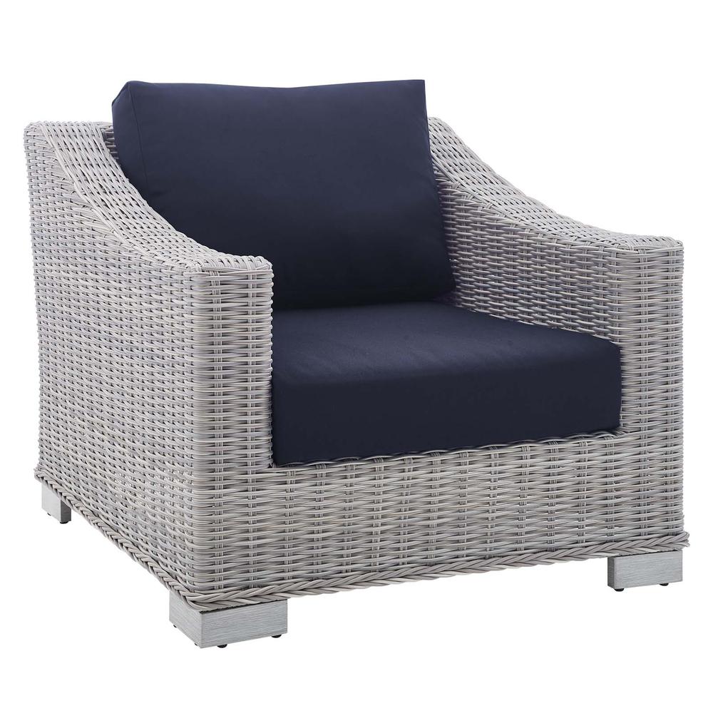 Conway Sunbrella Outdoor Patio Wicker Rattan 2-Piece Armchair and Ottoman Set