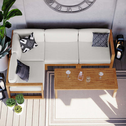 Upland 5-Piece Outdoor Patio Teak Wood Sectional Sofa Set