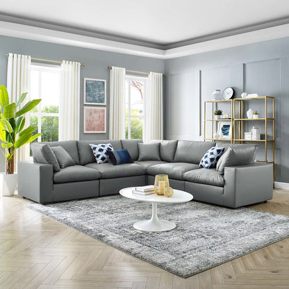 Commix 5-Piece Down Filled Overstuffed Vegan Leather Sectional Sofa