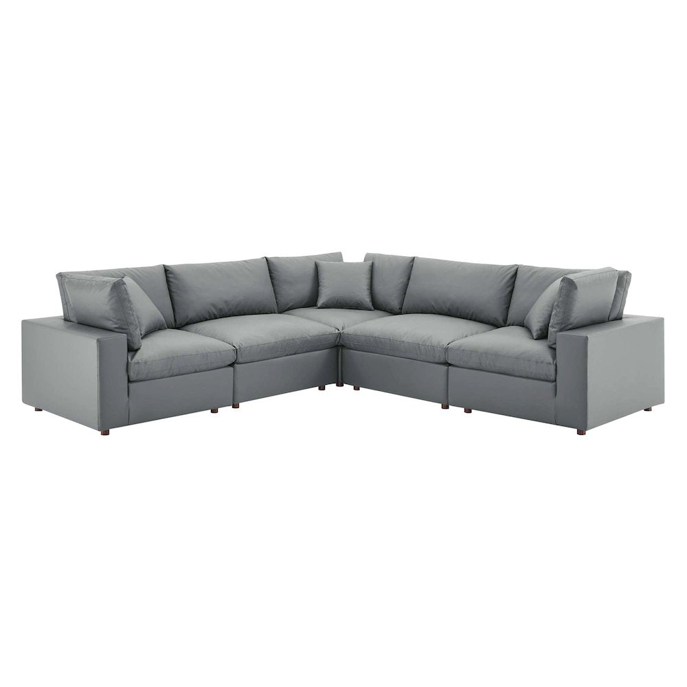 Commix 5-Piece Down Filled Overstuffed Vegan Leather Sectional Sofa