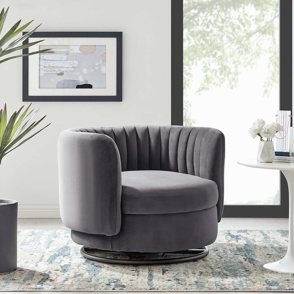 Embrace Tufted Performance Velvet Swivel Chair
