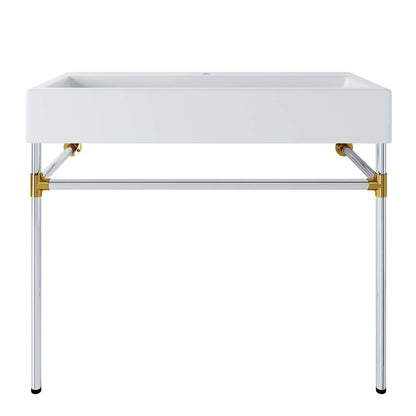 Redeem 40" Silver Stainless Steel Wall-Mount Bathroom Vanity