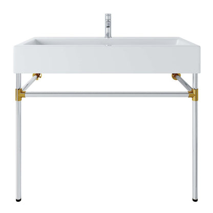 Redeem 40" Silver Stainless Steel Wall-Mount Bathroom Vanity