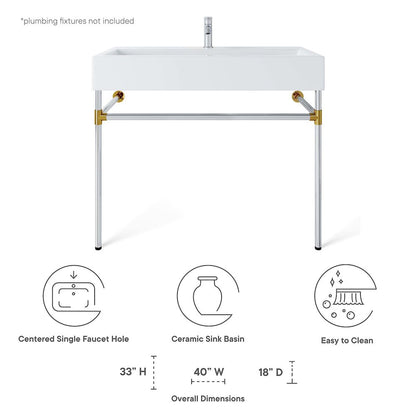 Redeem 40" Silver Stainless Steel Wall-Mount Bathroom Vanity