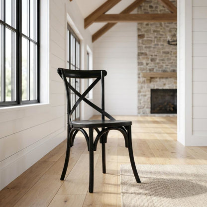 Solid Wood Dining Side Chair with Cushioned Seat for Dining Room, Black
