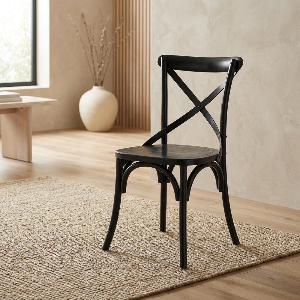 Solid Wood Dining Side Chair with Cushioned Seat for Dining Room, Black