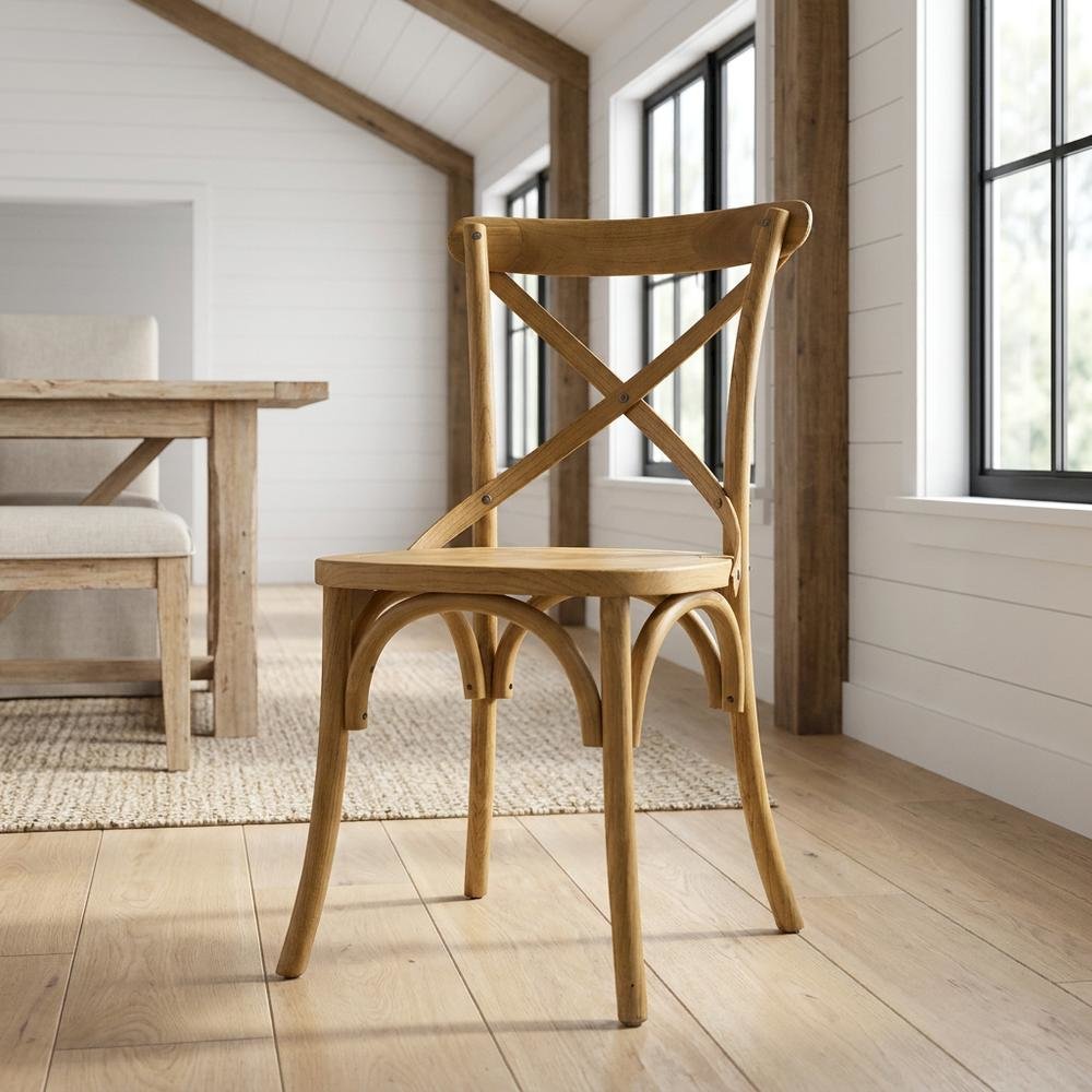 Solid Wood Dining Side Chair with Cushioned Seat for Dining Room, Natural