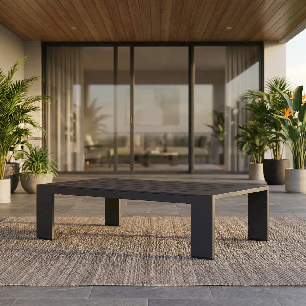 Powder-Coated Aluminum Rectangular Outdoor Patio Coffee Table, Gray