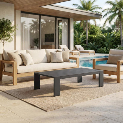 Powder-Coated Aluminum Rectangular Outdoor Patio Coffee Table, Gray
