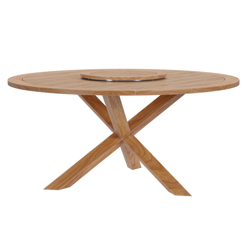 Wellspring 63" Outdoor Patio Teak Wood Dining Table, Removable Lazy Susan