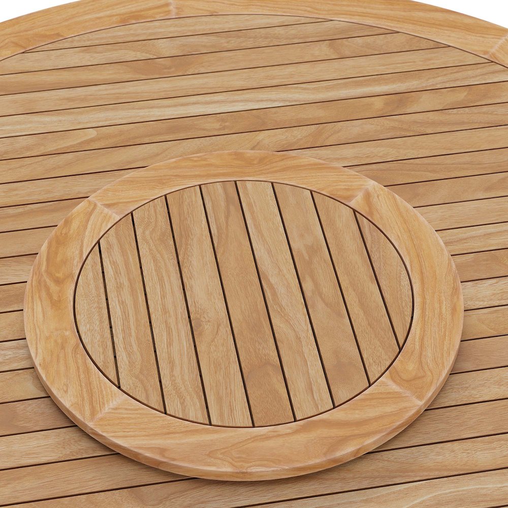 Wellspring 63" Outdoor Patio Teak Wood Dining Table, Removable Lazy Susan