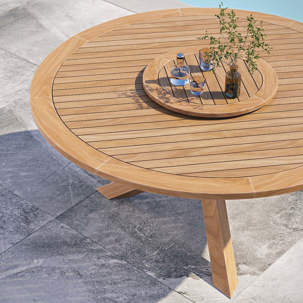 Wellspring 63" Outdoor Patio Teak Wood Dining Table, Removable Lazy Susan
