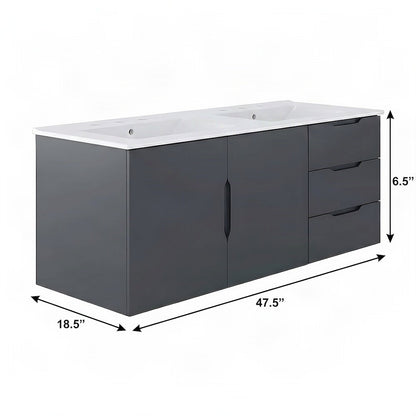 Double Sink Vanity Cabinet with Ceramic Sink and MDF Construction, Gray White