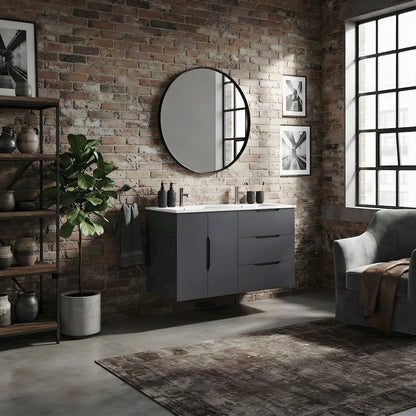 Double Sink Vanity Cabinet with Ceramic Sink and MDF Construction, Gray White
