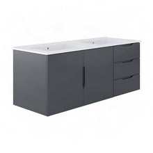 Double Sink Vanity Cabinet with Ceramic Sink and MDF Construction, Gray White