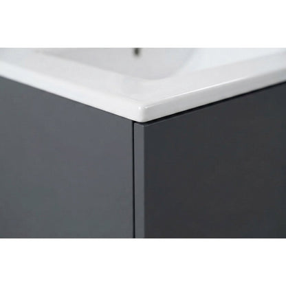 Double Sink Vanity Cabinet with Ceramic Sink and MDF Construction, Gray White