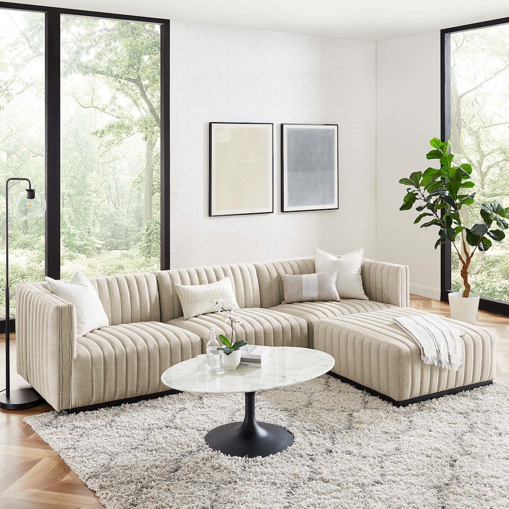 Conjure 4-Piece Channel Tufted Upholstered Fabric Sectional Sofa