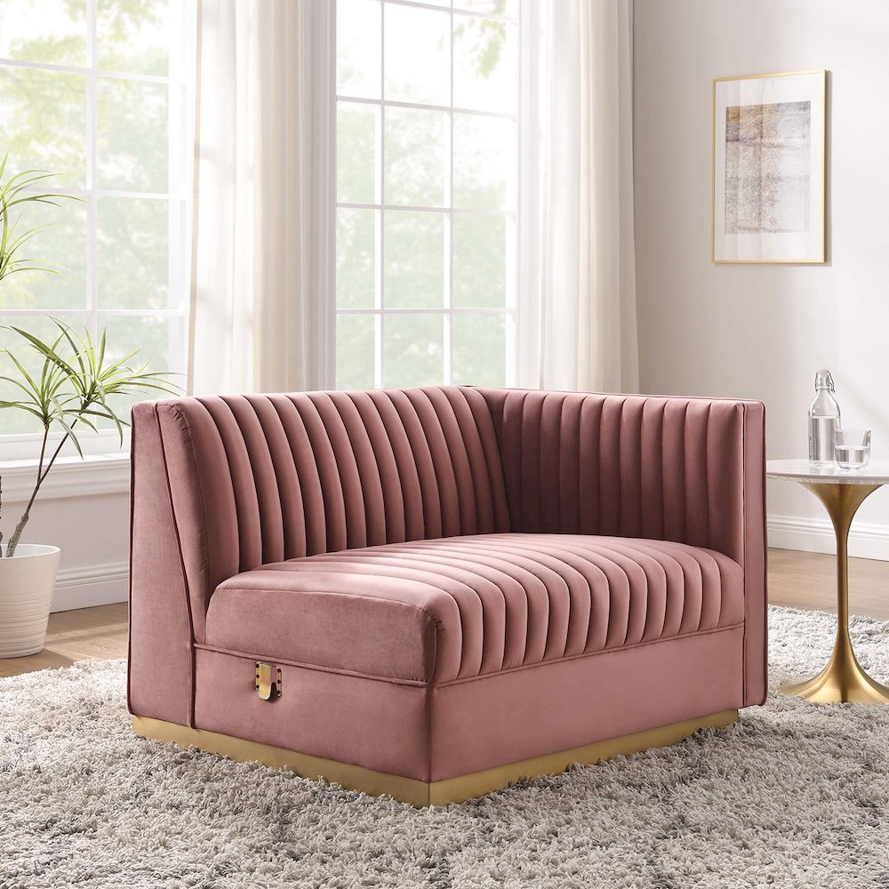 Channel Tufted Performance Velvet Modular Sectional Sofa Right-Arm Chair