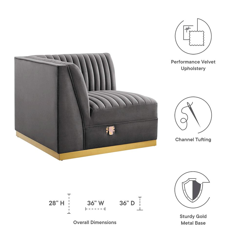 Channel Tufted Performance Velvet Modular Sectional Sofa Left Corner Chair