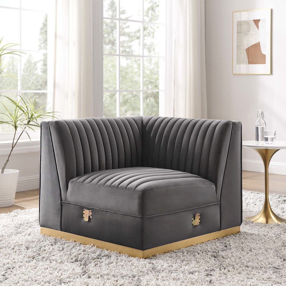 Channel Tufted Performance Velvet Modular Sectional Sofa Left Corner Chair