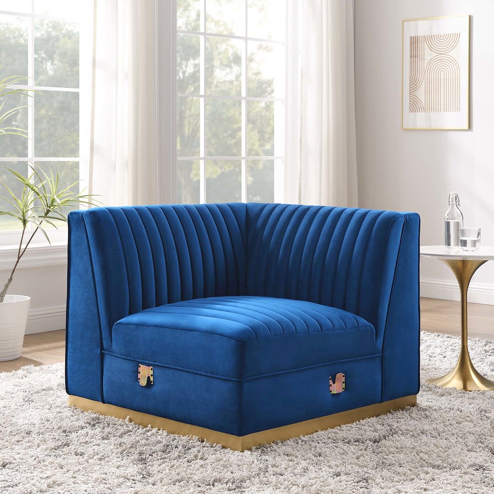 Channel Tufted Performance Velvet Modular Sectional Sofa Right Corner Chair
