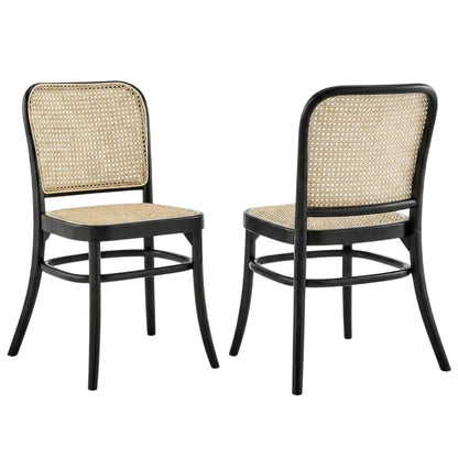 Wood Modern Dining Side Chairs for Kitchen and Dining Room, Black, Set of 2