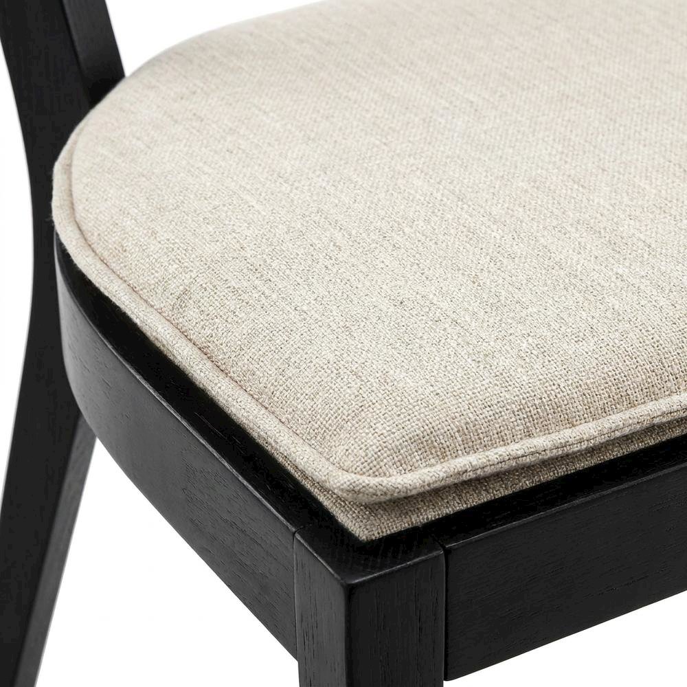 Fabric-Upholstered Wood Dining Chairs, Black Beige, Set of 2