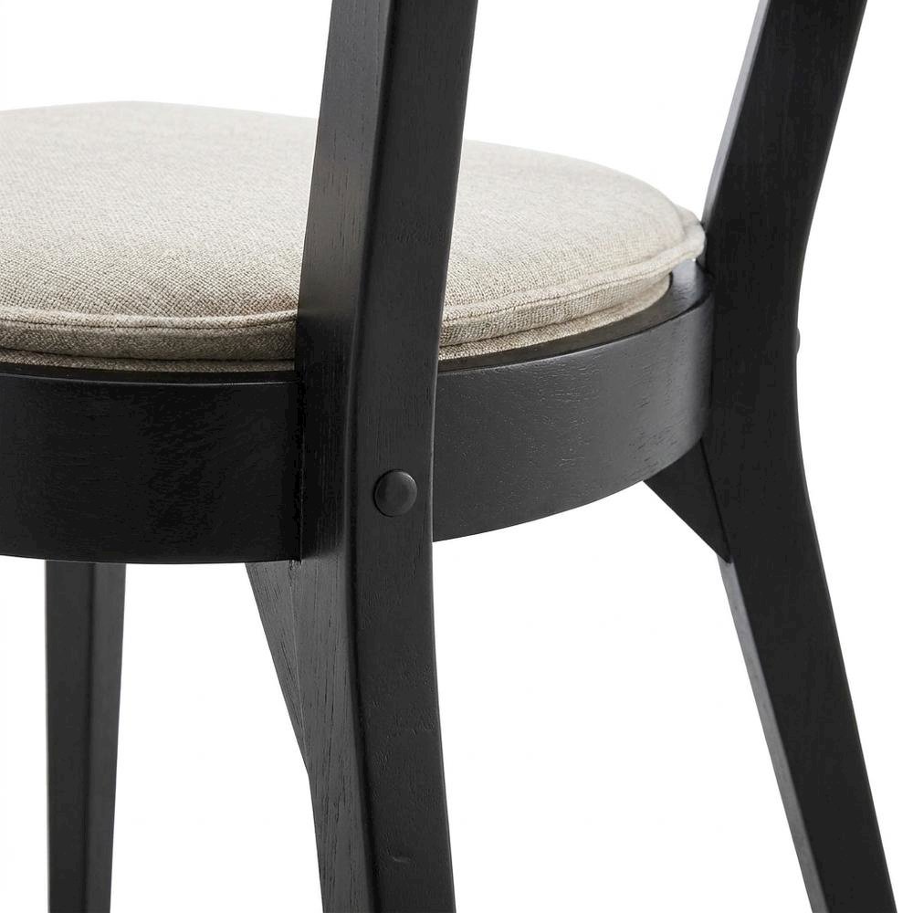 Fabric-Upholstered Wood Dining Chairs, Black Beige, Set of 2